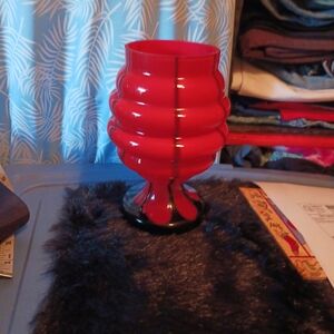 Red and Black Glass Vase Vtg Art Deco Glass